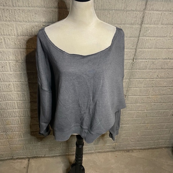 Aerie Dark Gray Off Shoulder Long Sleeve Oversized Sweatshirt Size Large - Picture 1 of 6
